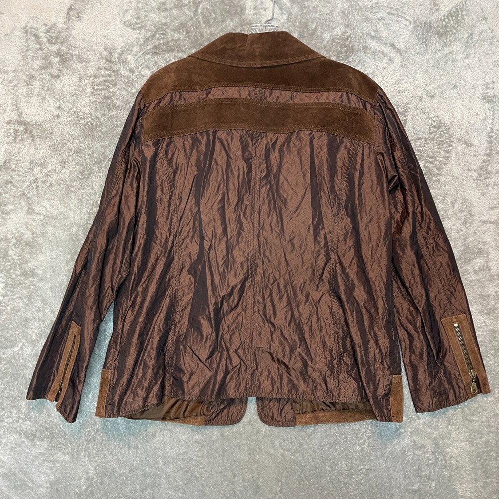 Chicos 3 Women Western Cowboy Mixed Media Leather Lightweight Full Zip Jacket XL - Picture 3 of 11